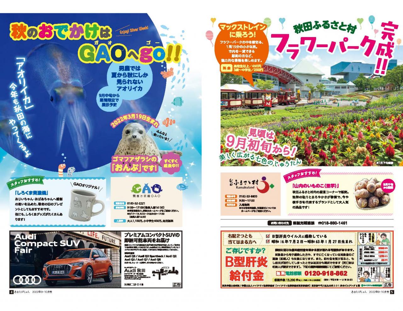 画像：広報紙あきたびじょん2022年9･10月号　秋のおでかけはGAOへgo ／ 秋田ふるさと村　フラワーパーク完成